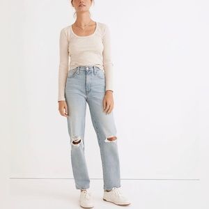 $148 MADEWELL Sz 25 Perfect Vintage Straight Jean in Danby Wash Knee-Rip Edition